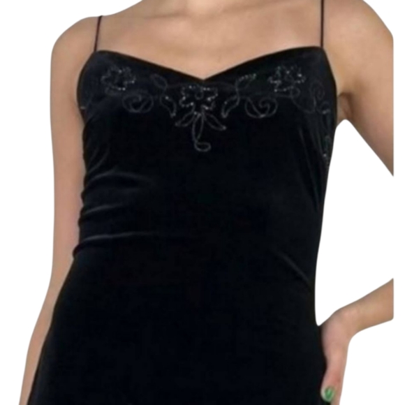 Dave & Johnny Long Black Velvet Evening Gown Sz 3/4 - Picture 5 of 5